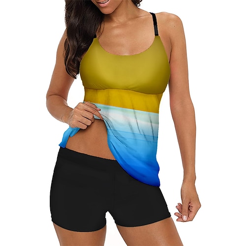 

Women's Tankini Two Piece Swimsuit with Boy Shorts Swimwear Bathing Suit Gradient Swimwear Yellow Quick Dry Swimming Surfing Beach Summer