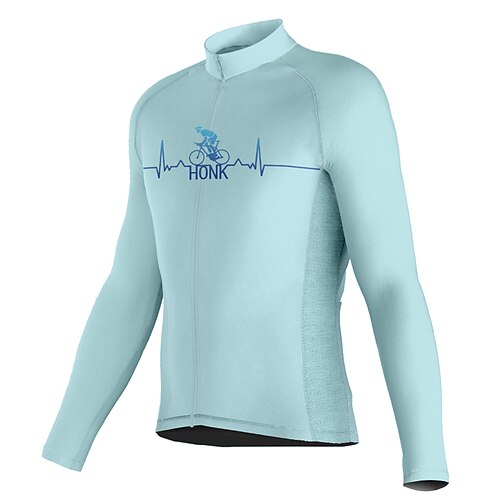 

21Grams Men's Cycling Jersey Long Sleeve Bike Top with 3 Rear Pockets Mountain Bike MTB Road Bike Cycling Breathable Quick Dry Moisture Wicking Reflective Strips Sky Blue Graphic Honk Your Horn