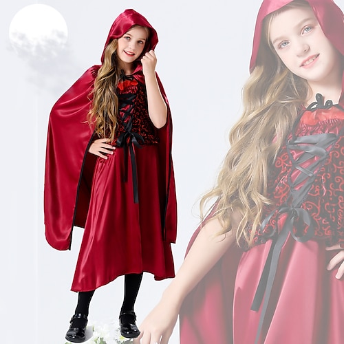 

Fairytale Little Red Riding Hood Outfits Girls' Movie Cosplay Cosplay Red Dress Cloak Masquerade Polyester