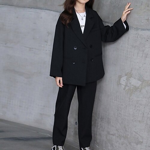 

Kids Girls' Clothing Set 2 Pieces Long Sleeve Black Solid Color Vacation Casual 4-13 Years