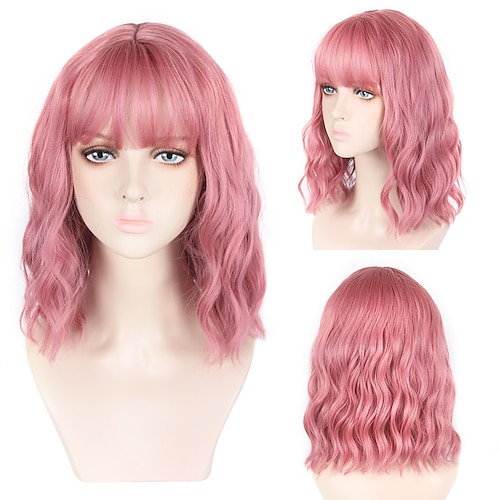 

Synthetic Wig Wavy With Bangs Machine Made Wig Medium Length Azure Pink Synthetic Hair Women's Party Easy to Carry Fashion Pink Blue / Daily Wear / Party / Evening