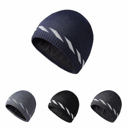 

Men's Hat Beanie / Slouchy Black Dark Grey Navy Blue Outdoor Dailywear Knitted Fleece Windproof Warm