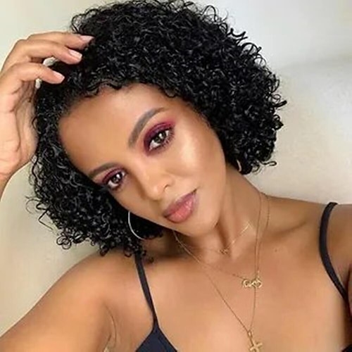 

Short Pixie Cut Wig Curly Human Hair Wigs Cheap Deep Wave Frontal Wig Side Part Bob Wigs For Women 13x4x1 T Part Transparent Lace Wigs