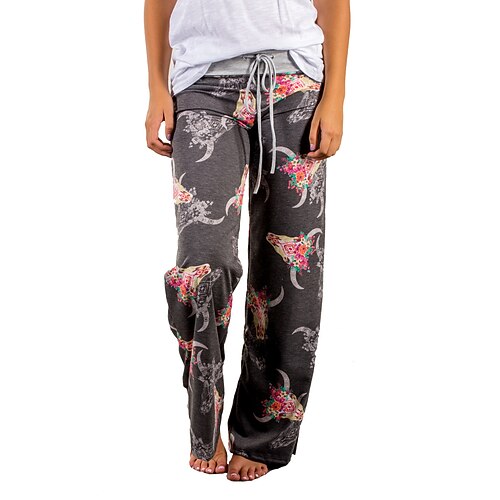 

Women's Sweatpants Trousers Cotton Blend Blue Grey Black High Waist Sports Yoga Home Casual Gym Baggy Print Micro-elastic Full Length Comfort Print S M L XL XXL / Loose Fit