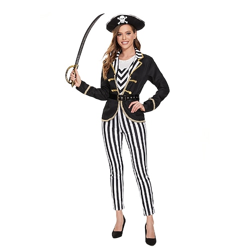 

Women's Pirate Costume Carnival Outfit Pirates of the Caribbean Top Jumpsuit Set Black And White