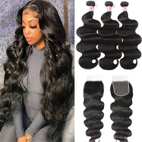 

3 Bundles Hair Weaves Brazilian Hair Body Wave Human Hair Extensions Human Hair Extension Weave 14-20 inch Black Women Easy dressing Comfy / Daily Wear / Party / Evening / Party / 5x5 Closure