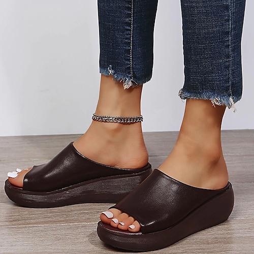 

Women's Sandals Slippers Platform Sandals Vintage Clogs Outdoor Daily Beach Summer Platform Wedge Heel Peep Toe Casual Walking Shoes PU Leather Loafer Solid Colored Black White Brown