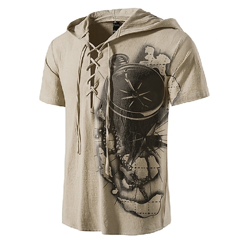 

Men's Unisex T shirt Tee 3D Print Graphic Prints Hooded Street Daily Lace up Print Short Sleeve Tops Designer Basic Casual Big and Tall Khaki