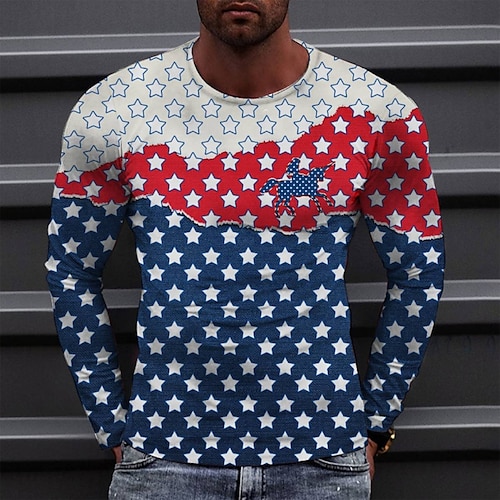 

Men's T shirt Tee Tee Graphic Round Neck Blue Long Sleeve 3D Print Casual Daily Print Tops Fashion Designer Comfortable Big and Tall