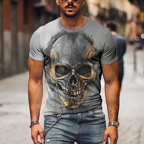 

Men's Unisex T shirt Tee Graphic Skull Crew Neck Gray 3D Print Outdoor Halloween Short Sleeve Print Clothing Apparel Sports Casual Classic Big and Tall / Summer / Summer