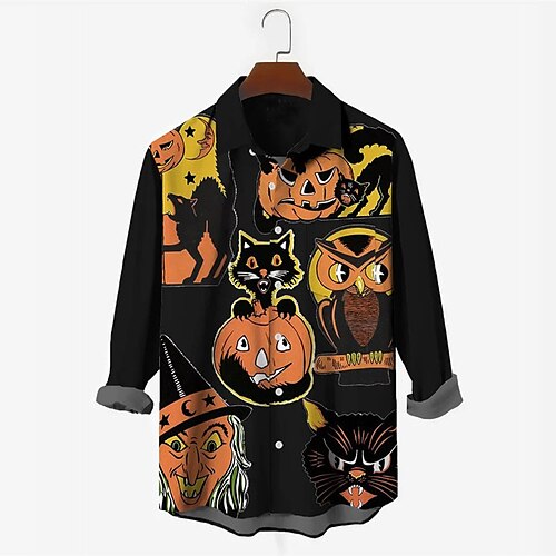 

Men's Shirt 3D Print Pumpkin Turndown Halloween Street Button-Down Print Long Sleeve Tops Casual Fashion Breathable Black