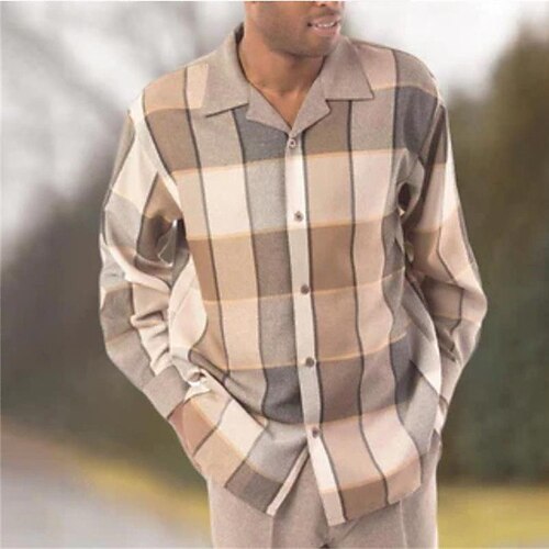 

Men's Shirt 3D Print Plaid Turndown Street Casual Button-Down Print Long Sleeve Tops Designer Casual Fashion Breathable Khaki
