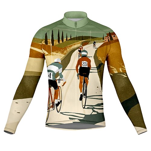 

21Grams Men's Cycling Jersey Long Sleeve Bike Top with 3 Rear Pockets Mountain Bike MTB Road Bike Cycling Breathable Quick Dry Moisture Wicking Reflective Strips Green Graphic Polyester Spandex Sports