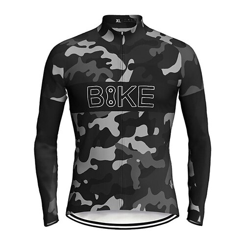 

21Grams Men's Cycling Jersey Long Sleeve Bike Top with 3 Rear Pockets Mountain Bike MTB Road Bike Cycling Breathable Quick Dry Moisture Wicking Reflective Strips Black Camo / Camouflage Polyester