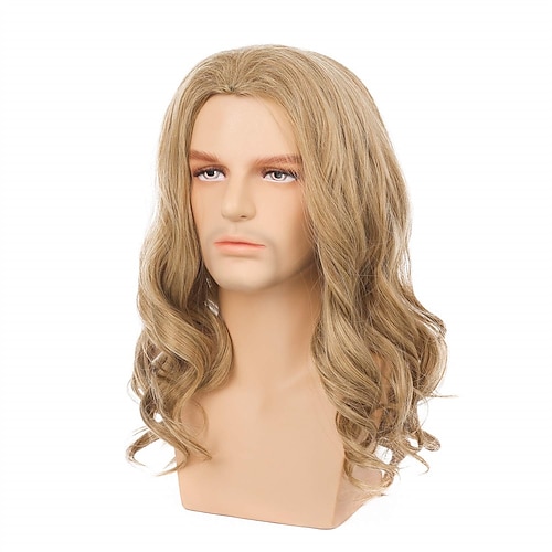 

Thor Kaneles Long Blonde Wig Men Wavy Mid Length Synthetic Hair for Male Cosplay Anime Thor Party Wig