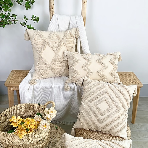 

Throw Pillow Cover Tufted Farmhouse Square Quality Pillow Case for Bedroom Livingroom Cushion Cover