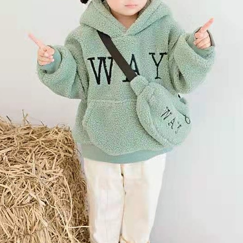 

Kid Boys Fleece Hoodiet with Bag Long Sleeve Mint Green Fleece Full-Zip Top