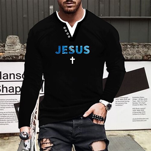 

Men's T shirt Tee Graphic Letter V Neck Black Long Sleeve Hot Stamping Street Daily Print Tops Fashion Designer Casual Comfortable / Sports