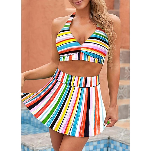 

Women's Swimwear Bikini Bathing Suits 2 Piece Normal Swimsuit Backless 2 Piece Printing Adjustable Green Blue Rainbow Rose Red Halter Padded Plunge Bathing Suits Sexy Vacation Beach Wear