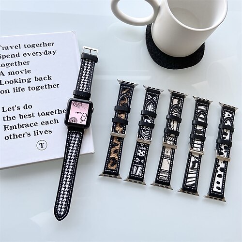 

1pc Smart Watch Band Compatible with Apple iWatch 38/40/41mm 42/44/45mm Genuine Leather Canvas Luxury Adjustable Breathable Leather Loop for iWatch Smartwatch Strap Wristband for Series 7 / SE