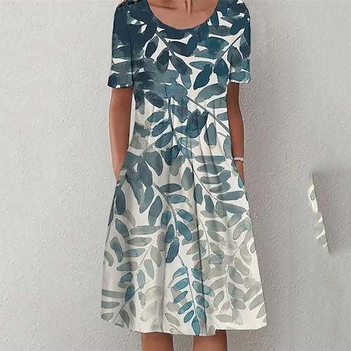 

Women's Shift Dress Knee Length Dress Green Purple Short Sleeve Print Ruched Pocket Print Spring Summer Crew Neck Casual Vacation 2022 S M L XL XXL 3XL