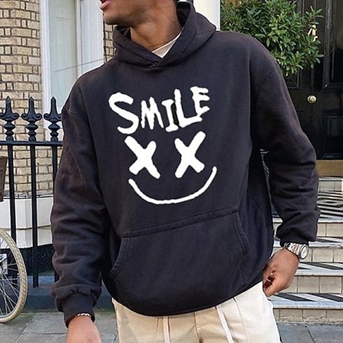 

Men's Hoodie Pullover Black Hooded Graphic Letter Print Front Pocket Going out Streetwear Cool Designer Winter Fall & Winter Clothing Apparel Hoodies Sweatshirts Long Sleeve