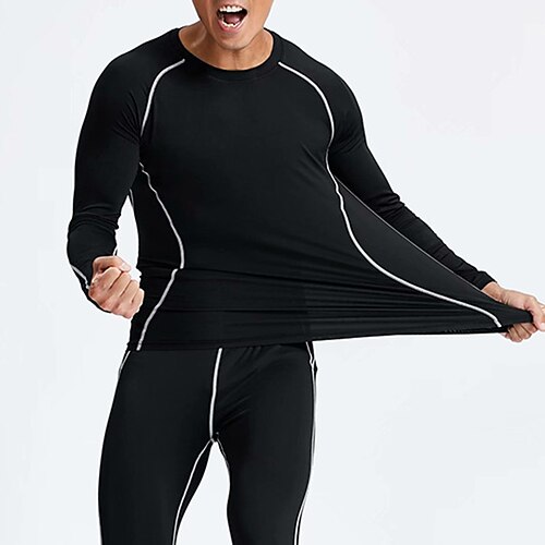 

Men's Compression Shirt Long Sleeve Sweatshirt Athletic Spandex Breathable Quick Dry Moisture Wicking Gym Workout Running Active Training Sportswear Activewear Stripes Black BlackGray Black Green