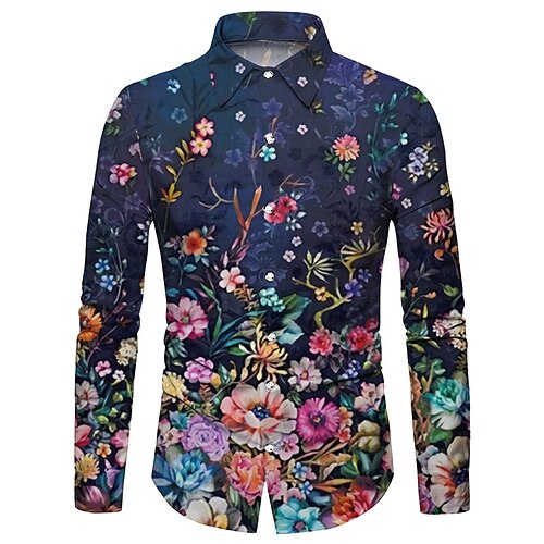 

Hombre Camisa Camisa gráfica Floral Cuello Vuelto Azul Marino Impresión 3D Exterior Calle Manga Larga Abotonar Estampado Ropa Moda Design Casual Transpirable