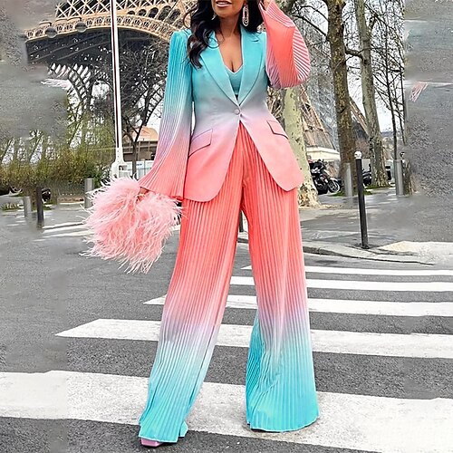 

Women's Suits Windproof Warm Outdoor Street Daily Vacation Button Pocket Print Single Breasted Turndown Ordinary Casual Street Style Solid Color Regular Fit Outerwear Long Sleeve Winter Fall Blue S M