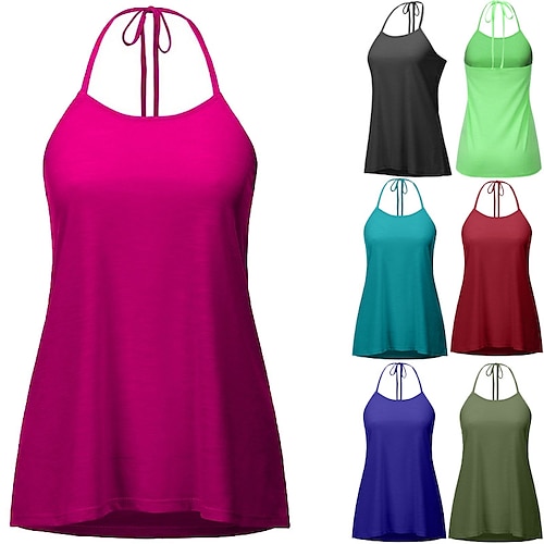 

Women's Halter Neck Yoga Top Tank Top Strappy Solid Color Green Army Green Cotton Yoga Gym Workout Running Top Sleeveless Sport Activewear Breathable Quick Dry Lightweight Stretchy Loose