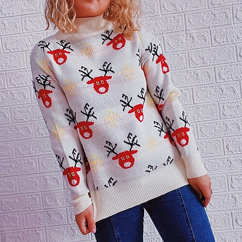 

Women's Sweater Pullover Jumper Knit Knitted Animal Crew Neck Stylish Casual Christmas Daily Fall Winter Gray Red One-Size / Long Sleeve