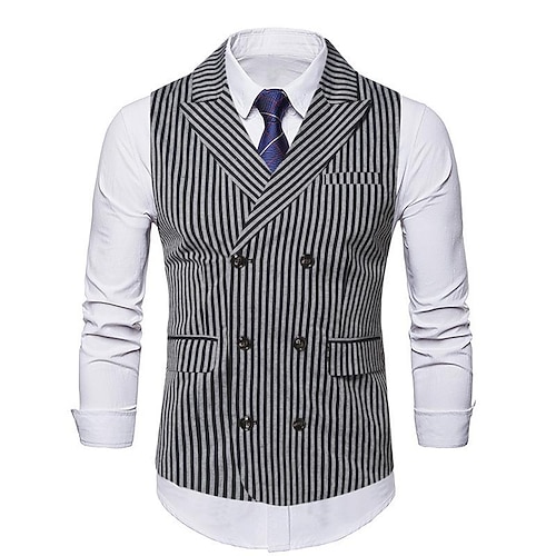 

Autumn and winter 2022 new men's gun Lapel double breasted vest fashion men's vertical stripe casual vest