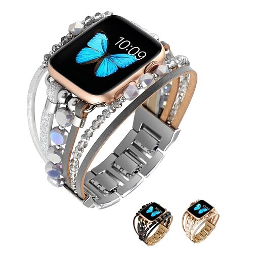 

1pc Smart Watch Band Compatible with Apple iWatch 38/40/41mm 42/44/45mm Alloy Beaded Adjustable Breathable Rugged Jewelry Bracelet for iWatch Smartwatch Strap Wristband for Series 7 / SE / 6/5/4/3/2/1