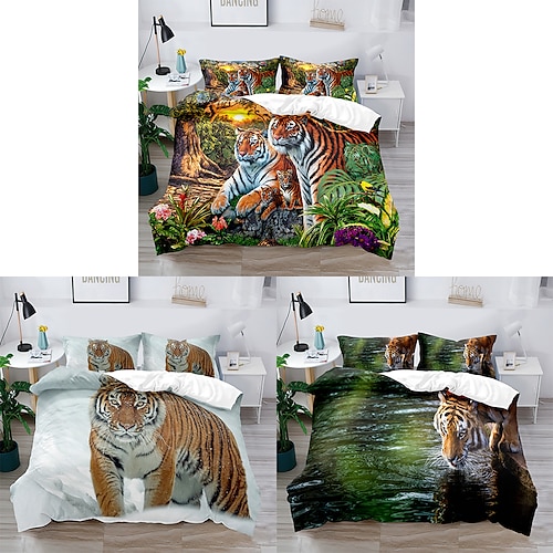 

Tiger Duvet Cover Set Quilt Bedding Sets Hotel Comforter Cover,Queen/King Size/Twin/Single(1 Duvet Cover, 1 Or 2 Pillowcases Shams),3D Prnted