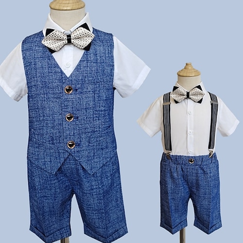 

Kids Boys Clothing Set 3 Pieces Sleeveless Blue Gray Solid Color Special Occasion Formal Comfort 3-13 Years