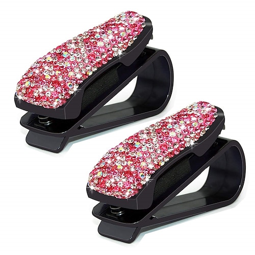 

Glasses Holders for Car Sun Visor 2 Pack Bling Crystal Rhinestones Fashion Car Eyeglasses Sunglasses Hanger Mount with Ticket Card Clip for Women Girls