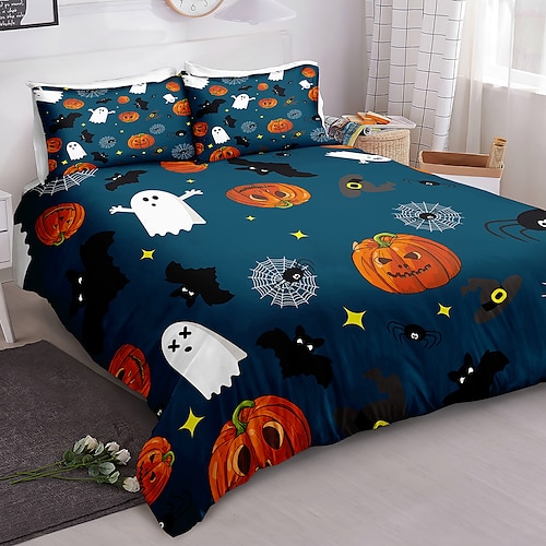 

Halloween Pumpkin 3-Piece Duvet Cover Set Hotel Bedding Sets Comforter Cover Include 1 Duvet Cover, 2 Pillowcases for Double/Queen/King(1 Pillowcase for Twin/Single)