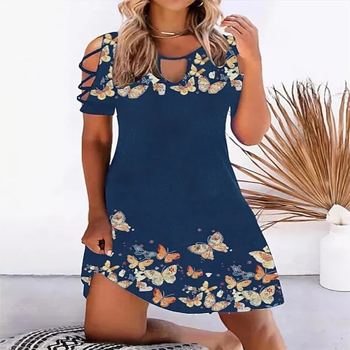 

Women's Floral Dress Knee Length Dress Blue Short Sleeve Print Print Fall Spring V Neck Casual 2022 S M L XL / Summer