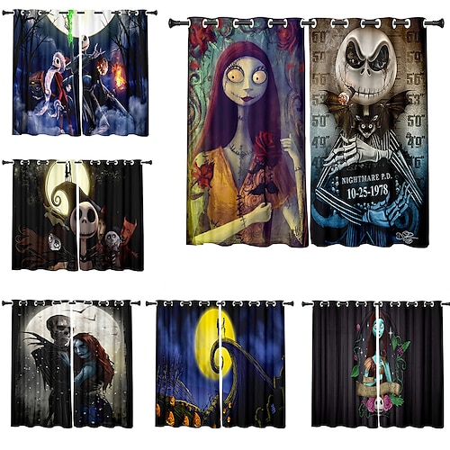 

Halloween 2 Panels Set Blackout Curtains Halloween Skull Design Thermal Insulated Curtains for Bedroom Living Room Modern Grommet Window Drapes Curtain Drapes