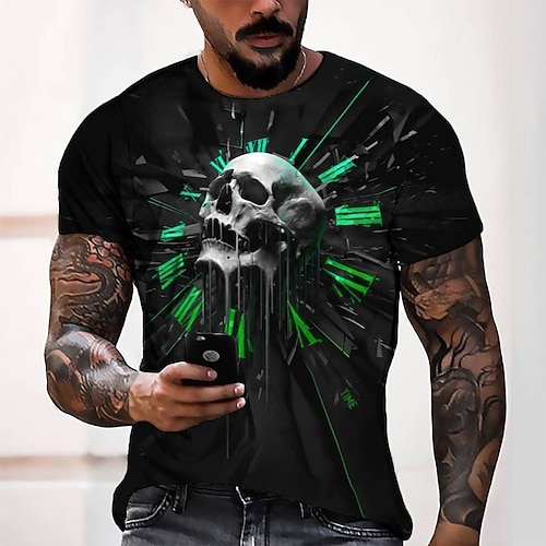 

Men's T shirt Tee Tee Graphic Round Neck Green Blue Gray Purple Orange Short Sleeve 3D Print Casual Daily 3D Print Tops Fashion Cool Designer Comfortable / Summer / Summer