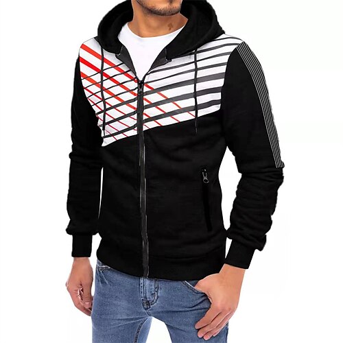 

Men's Full Zip Hoodie Jacket Blue Red White Black Hooded Stripes Lace up Zipper Sports & Outdoor Streetwear Cool Casual Big and Tall Winter Fall Clothing Apparel Hoodies Sweatshirts Long Sleeve