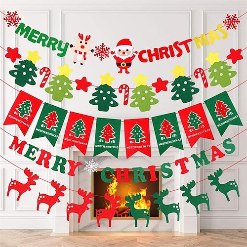 

1pcs Christmas Word / Phrase Tree Stars Banner Garland for Gift Decoration Party 7.877.87 inch Fabric