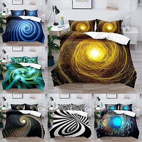 

3D Vortex 3-Piece Duvet Cover Set Hotel Bedding Sets Comforter Cover Include 1 Duvet Cover, 2 Pillowcases for Double/Queen/King(1 Pillowcase for Twin/Single)