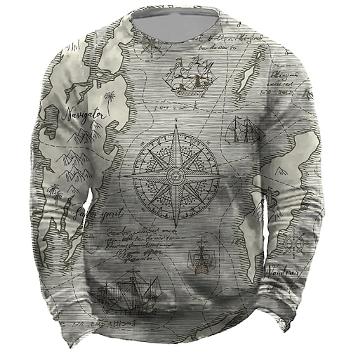 

Men's Unisex Sweatshirt Pullover Gray Crew Neck Map Graphic Prints Print Daily Sports Holiday 3D Print Streetwear Designer Casual Spring & Fall Clothing Apparel Hoodies Sweatshirts Long Sleeve