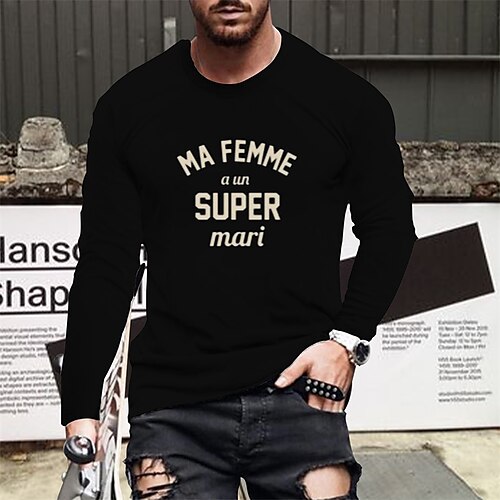 

Men's T shirt Tee Letter Crew Neck Black Print Street Sports Long Sleeve Print Clothing Apparel Fashion Designer Casual Comfortable