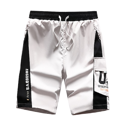 

Men's Chinos Shorts Pants Patchwork Multiple Pockets Elastic Drawstring Design Color Block Letter Patchwork Comfort Breathable Knee Length Casual Leisure Sports Chic Modern Casual / Sporty White