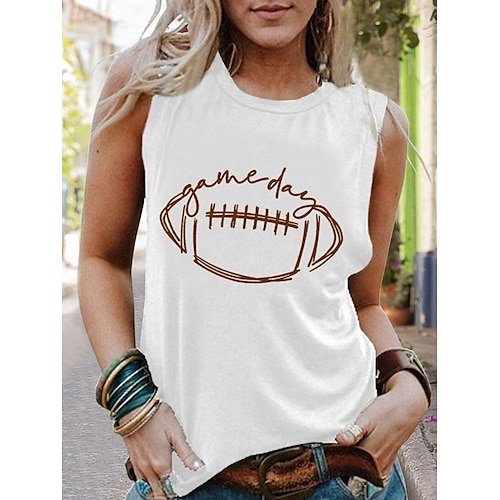 

Women's Tank Top Camis Green Purple Pink Graphic Football Print Sleeveless Daily Weekend Streetwear Casual Round Neck Regular Football Is My Favorite Season S