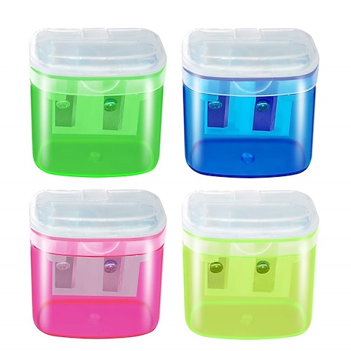

Manual Pencil Sharpeners 4PCS Colorful Compact Dual Holes Sharpener with Lid for Kids & Adults Portable Pencil Sharpener for Travel School Office and Art Room
