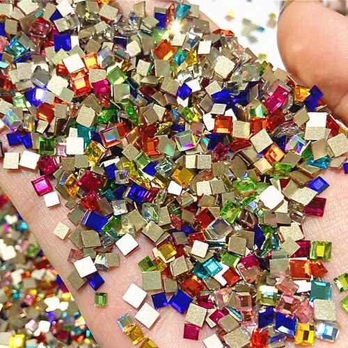 

100 Pcs Nail Art Shaped Diamond Mixed Color Diamonds Square Peach Heart Flat Bottom Diamond Glass Rhinestones Nail Diamonds