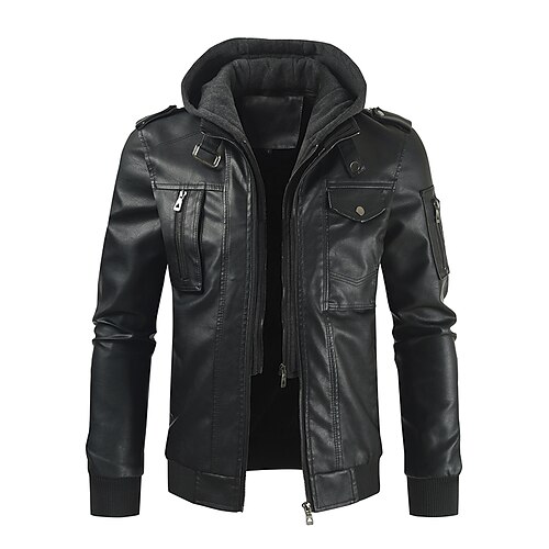 

Men's Faux Leather Jacket Biker Jacket Motorcycle Jacket Warm Work Daily Wear Zipper Hoodie Casual Casual Daily Jacket Outerwear Pure Color With Belt Black Coffee Gray